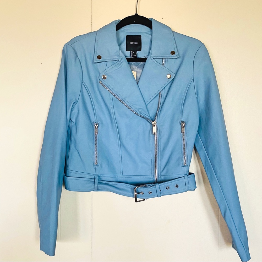 Blue Faux-Leather Jacket